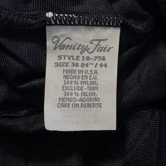 VTG 80s Vanity Fair Full Slip Dress Floral Sheer Bodice Silky Black Women’s 38 - Picture 9 of 11